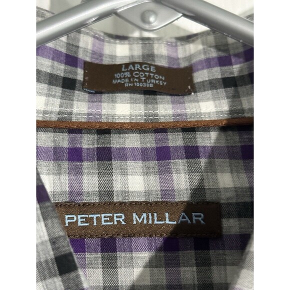 Peter Millar Button Up Shirt Mens Size Large Purple Gray Plaid Cotton - Picture 2 of 3
